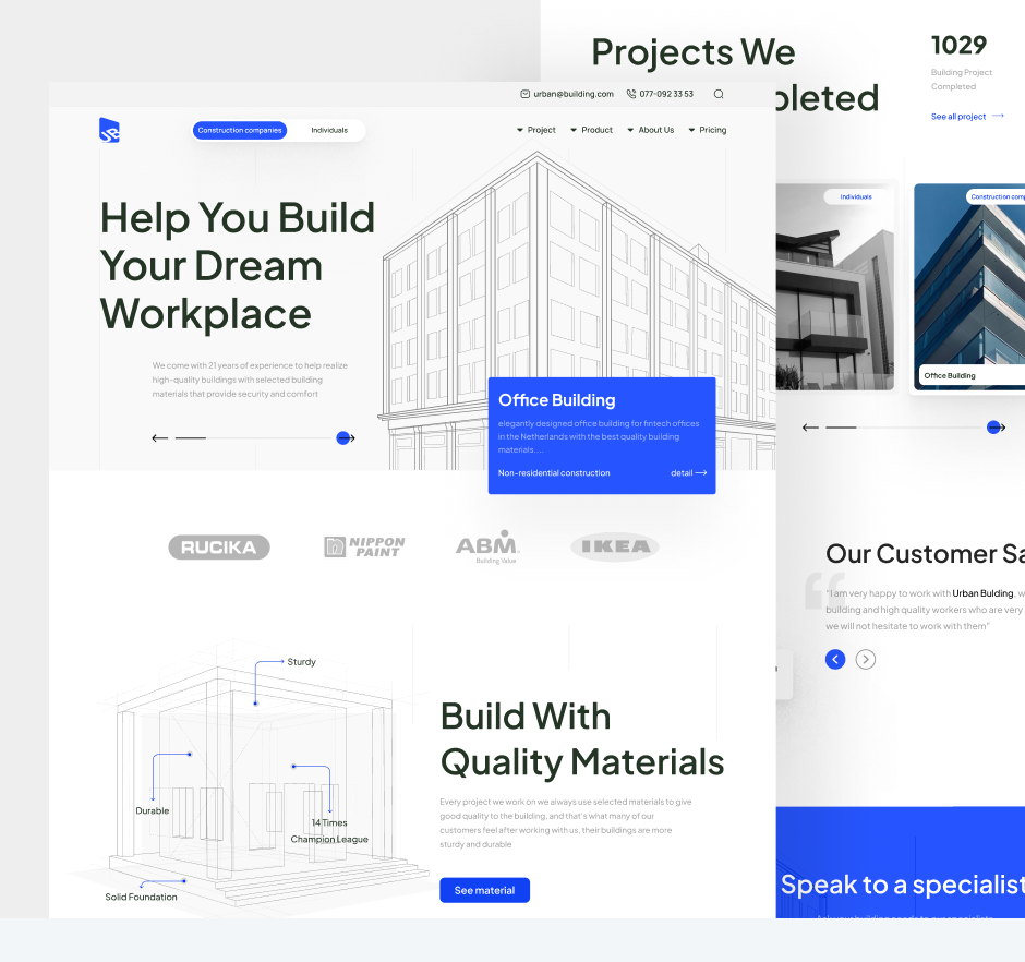 Blue and White Construction web design image