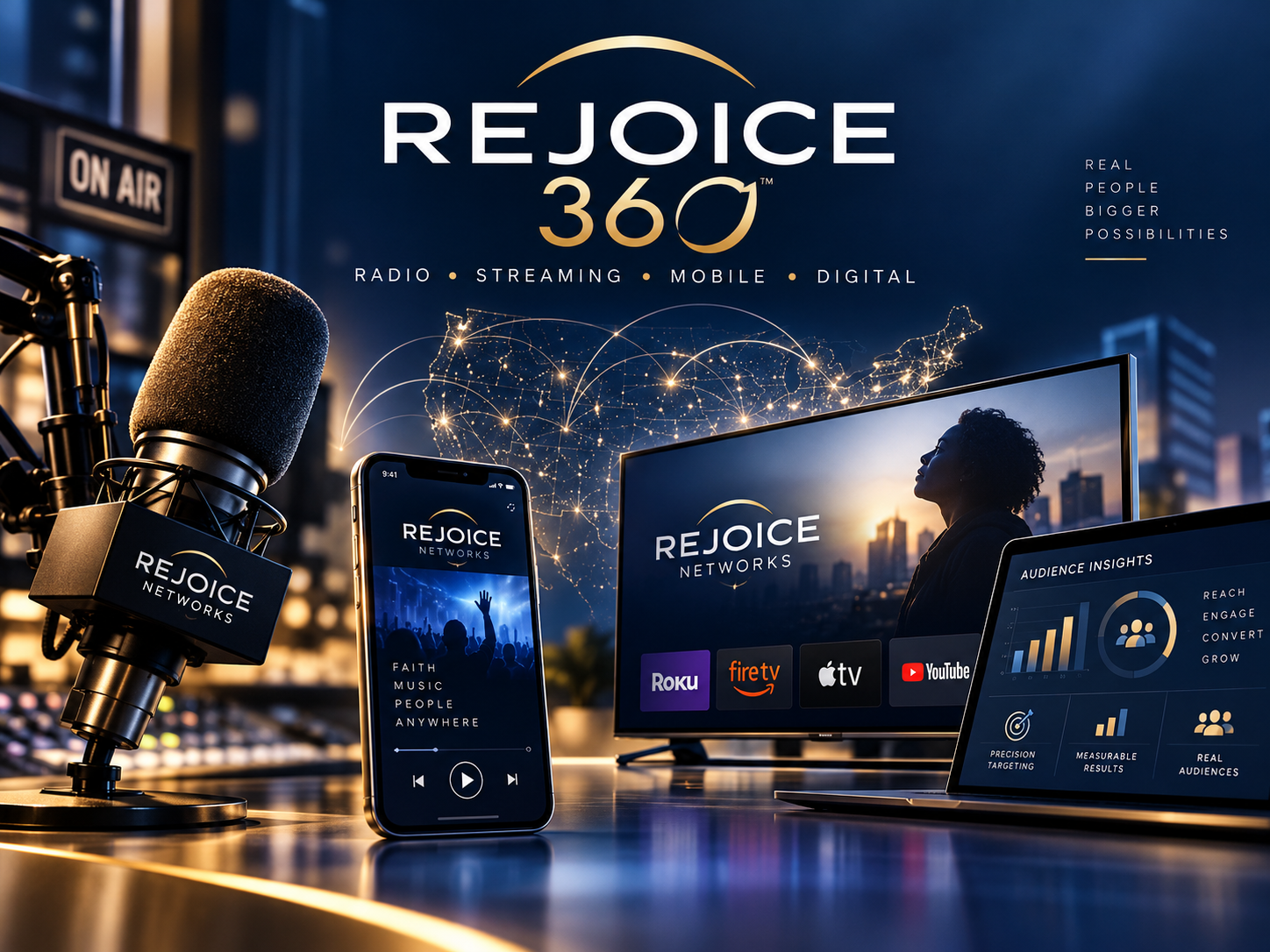 REJOICE 360 advertising across radio, streaming television, mobile and digital media