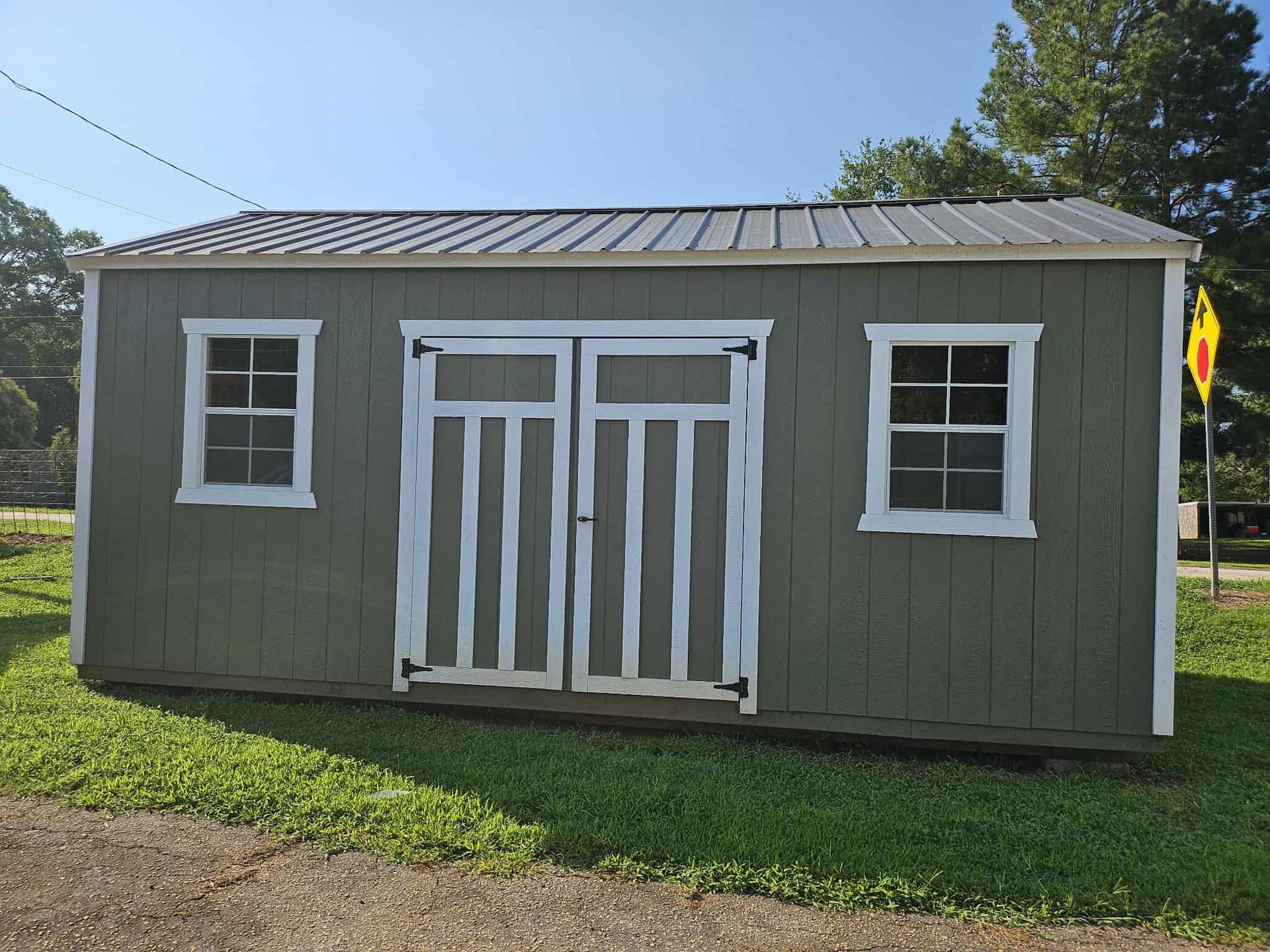 Classic Utility 12x20 portable building in Sage Green