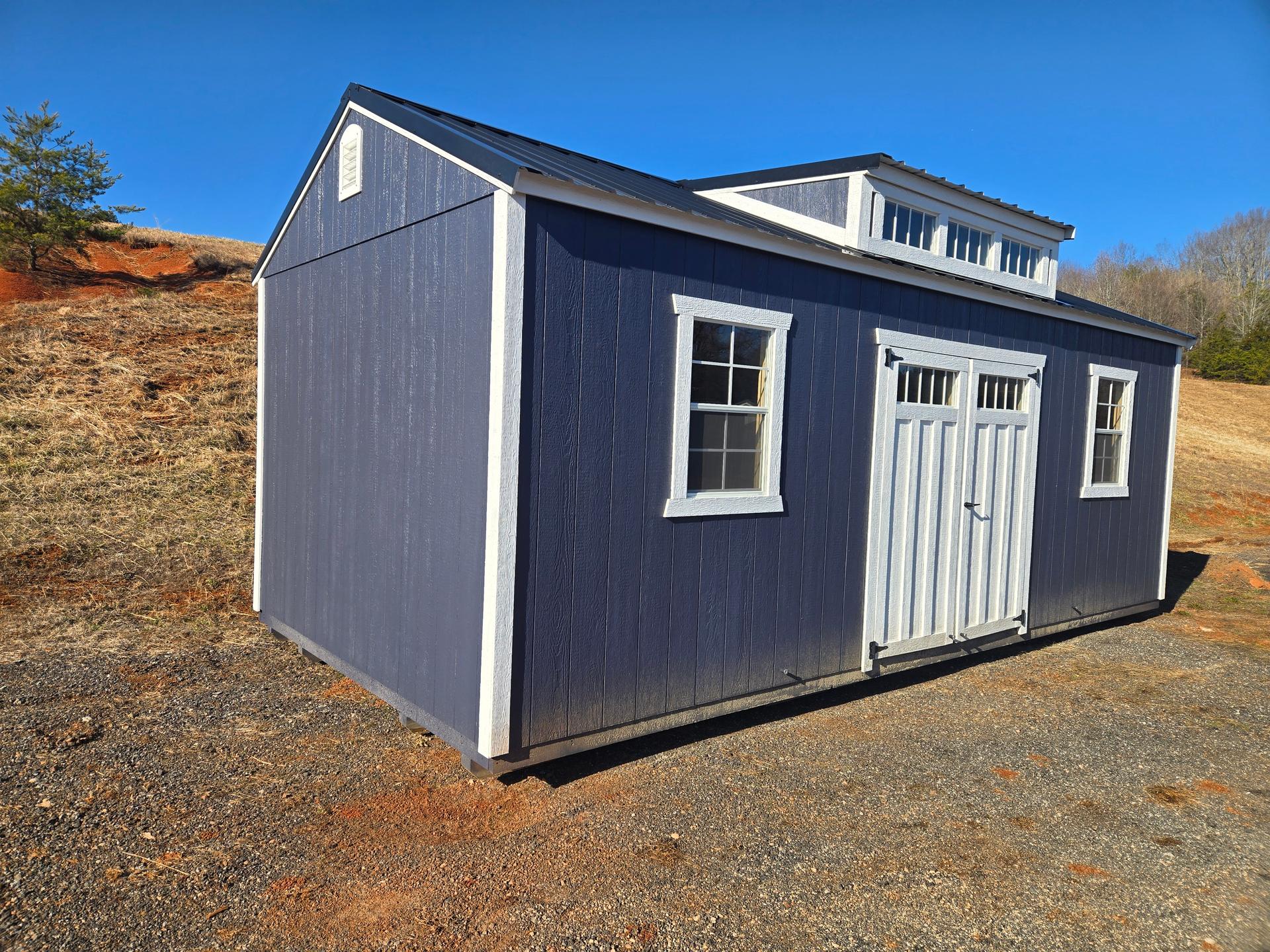 Classic Utility 12x24 portable building in Charcoal Blue