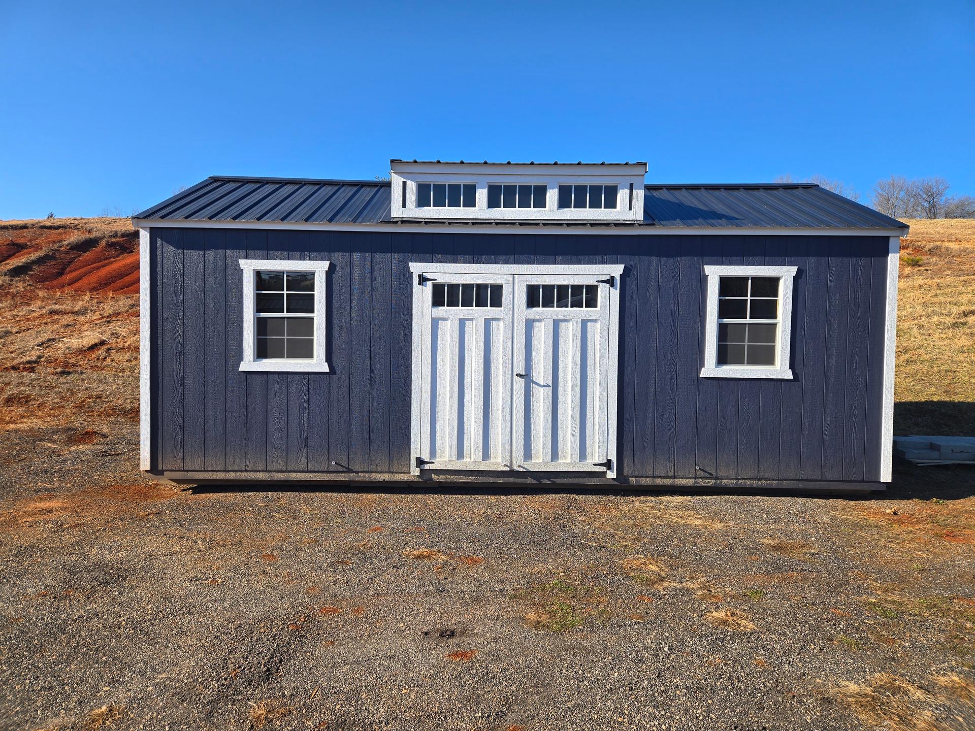 Classic Utility 12x24 portable building in Charcoal Blue