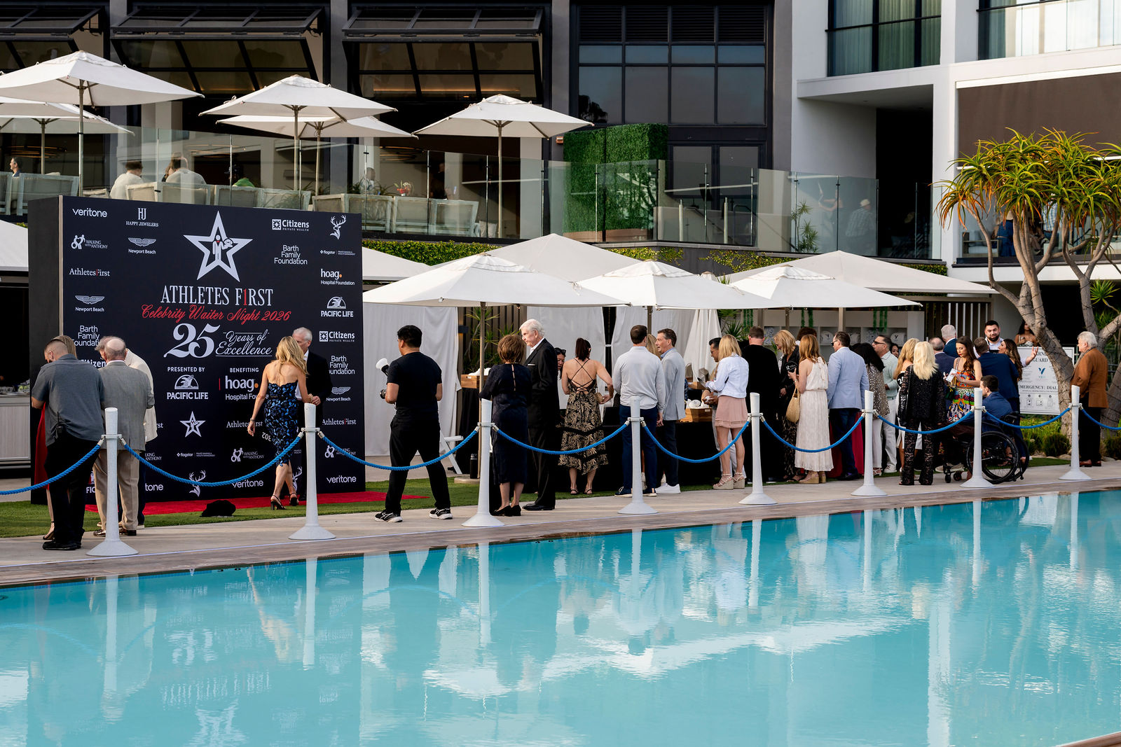 The pool and the Athletes First backdrop