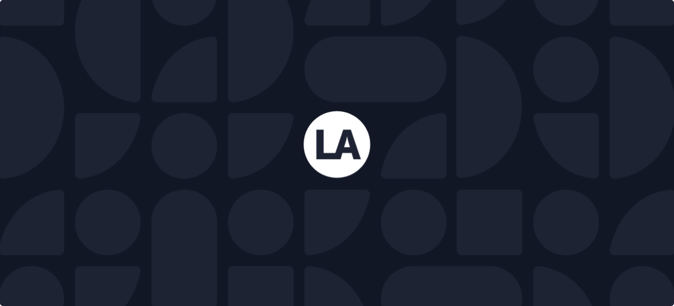 Lowell Arts logo: the words Lowell Arts in white, set vertically on the left, and a white LA monogram circle, over a dark navy background with a pattern of geometric half-circle and square shapes.