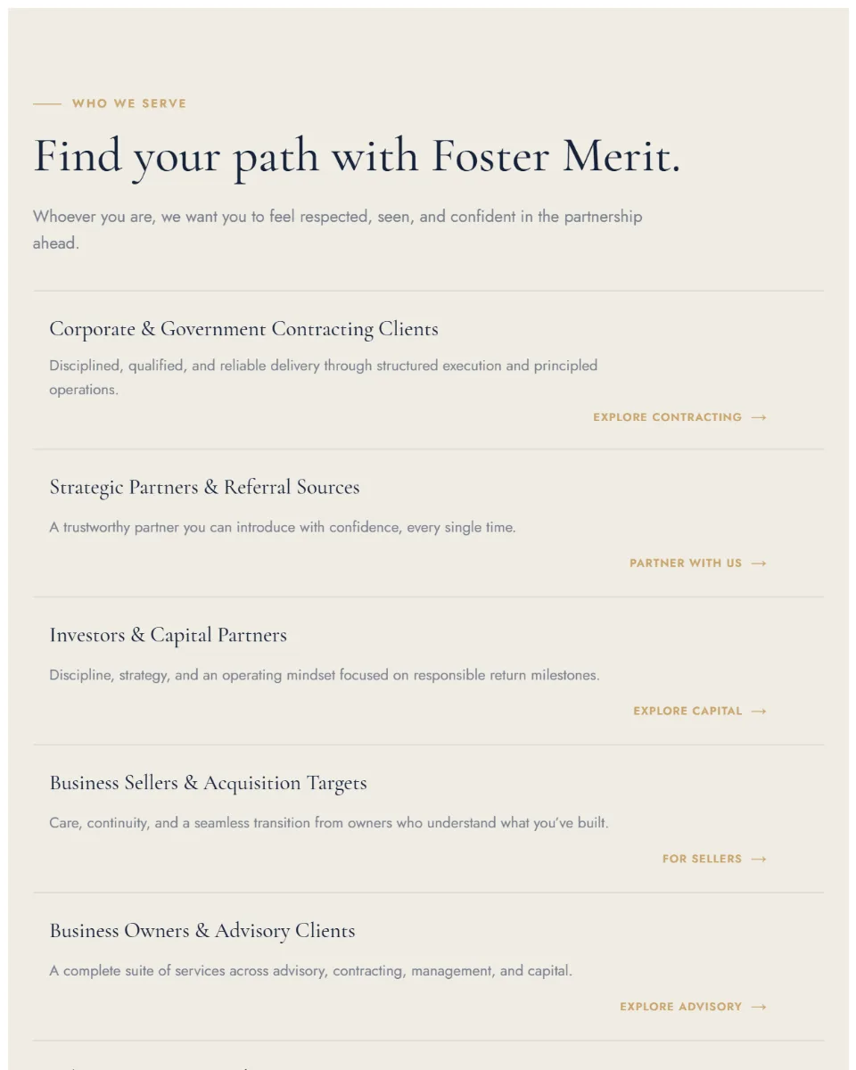 Foster Merit audience path cards