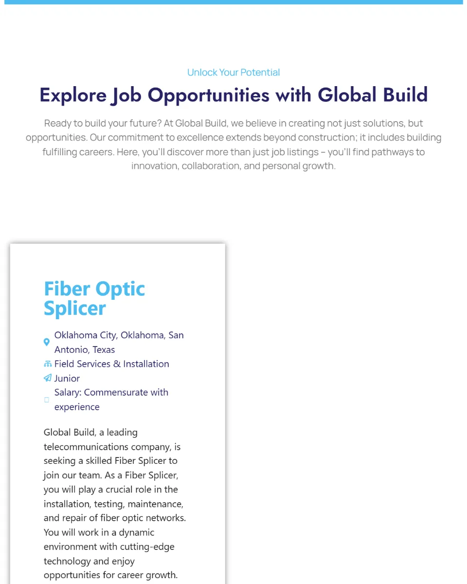 Global Build careers section with an open role