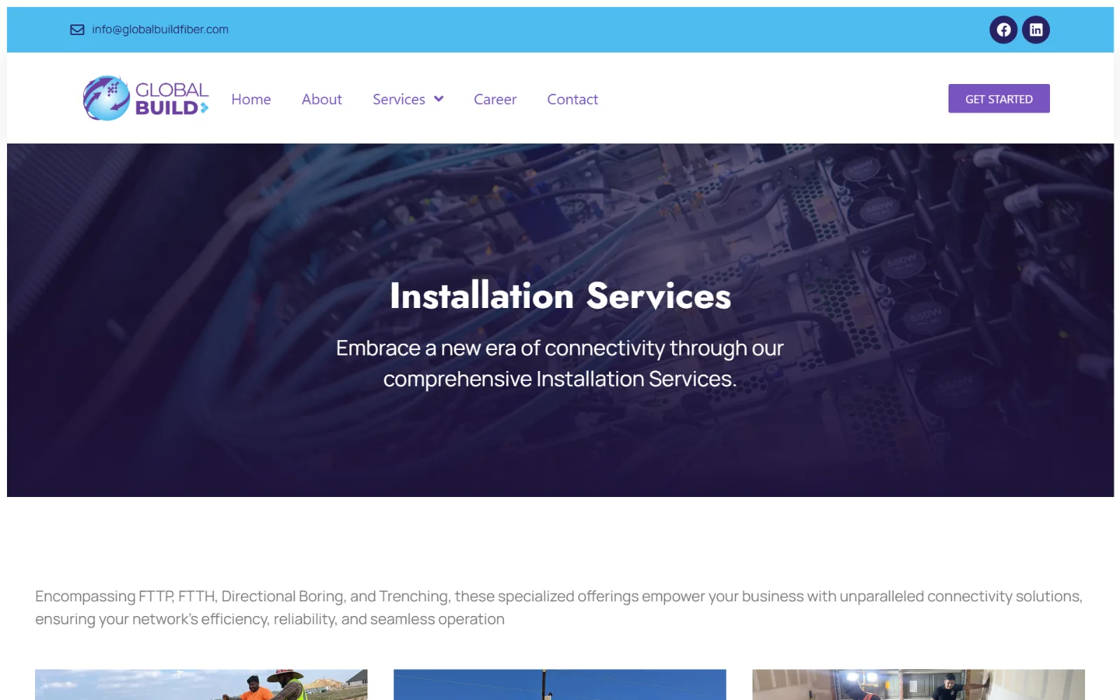 Global Build installation services page on desktop