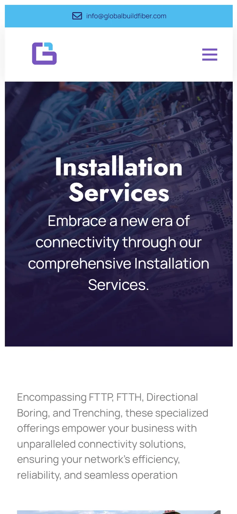 Global Build installation services page on a phone