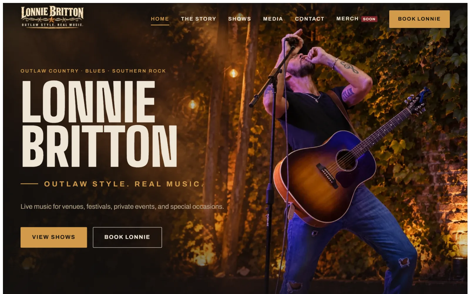 Lonnie Britton homepage on desktop