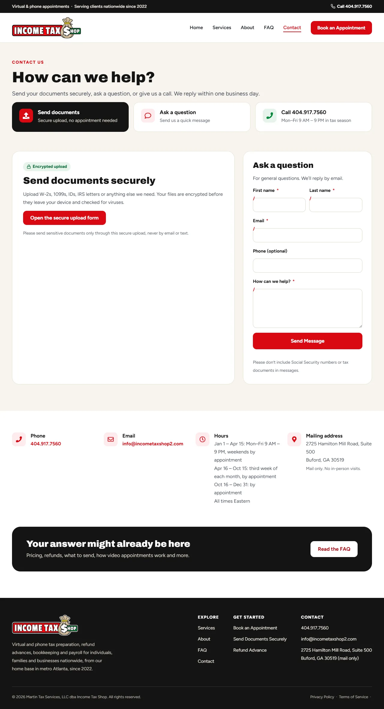 The redesigned page