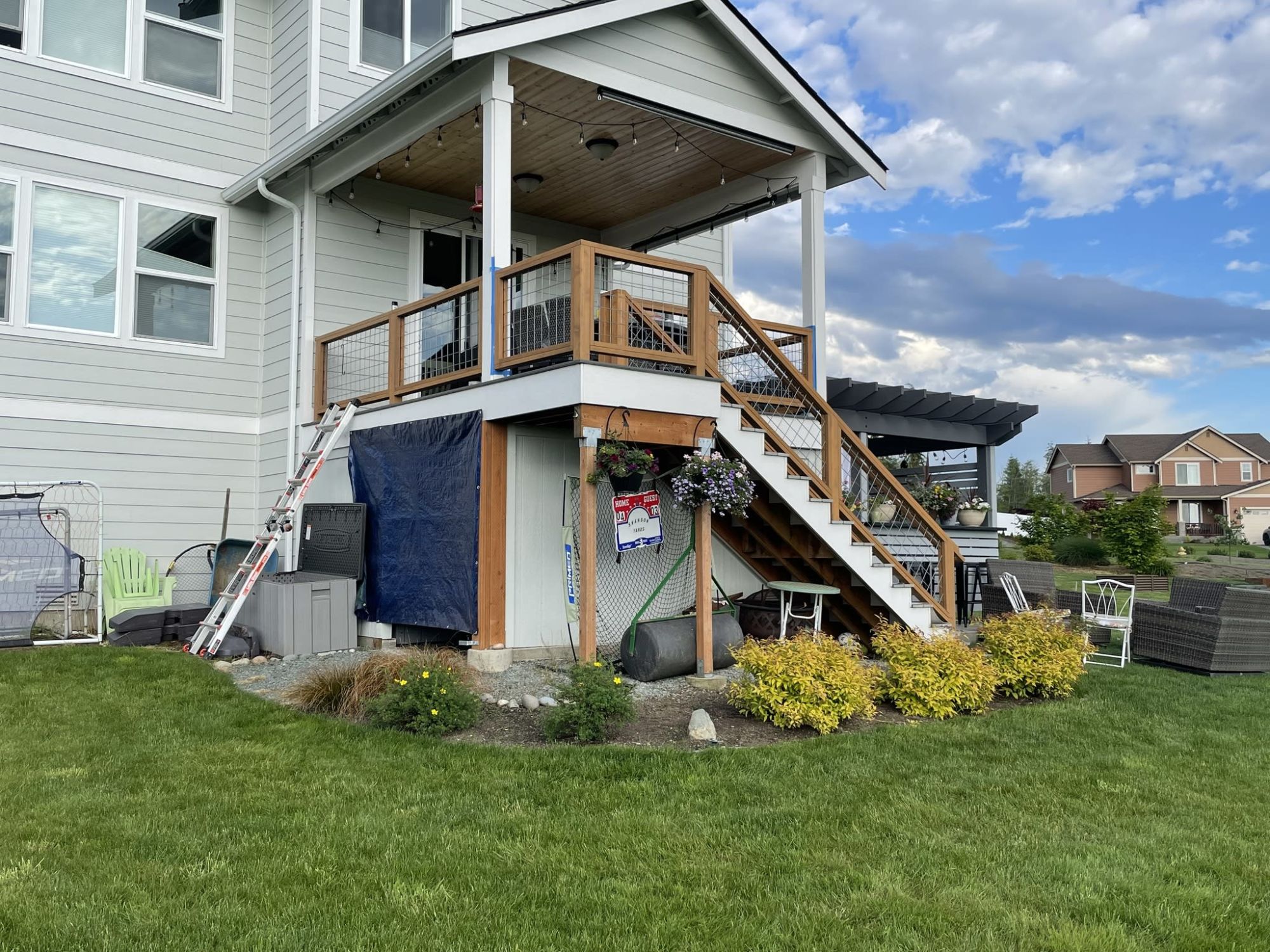 Backyard deck, stairs and pergola built by Ultra Renovations