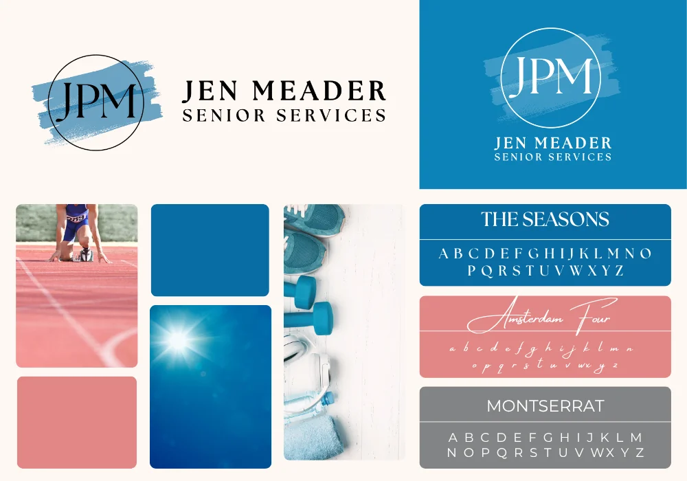 JPM Senior Services brand board: logo, colors, typefaces, and imagery