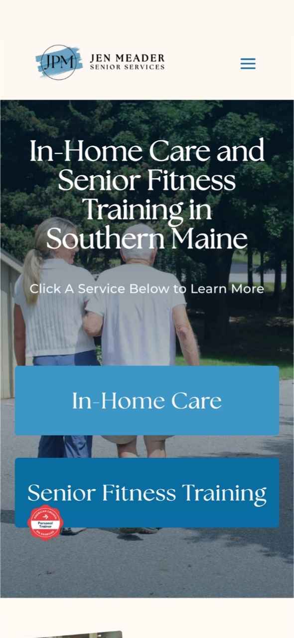 JPM Senior Services website homepage on mobile