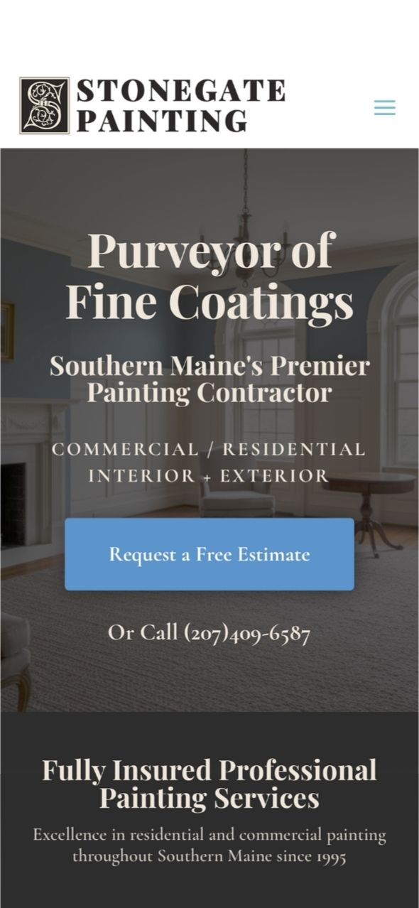 Stonegate Painting website homepage on mobile