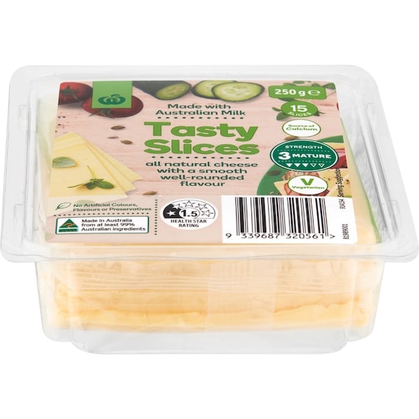 Woolworths Tasty Cheese Slices, 250g