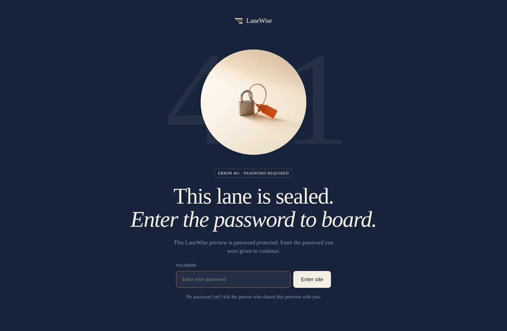 LaneWise password page preview