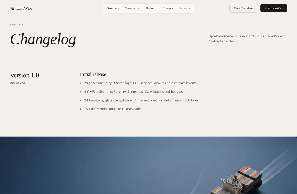 LaneWise Changelog page preview