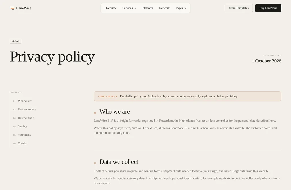 LaneWise Privacy policy page preview