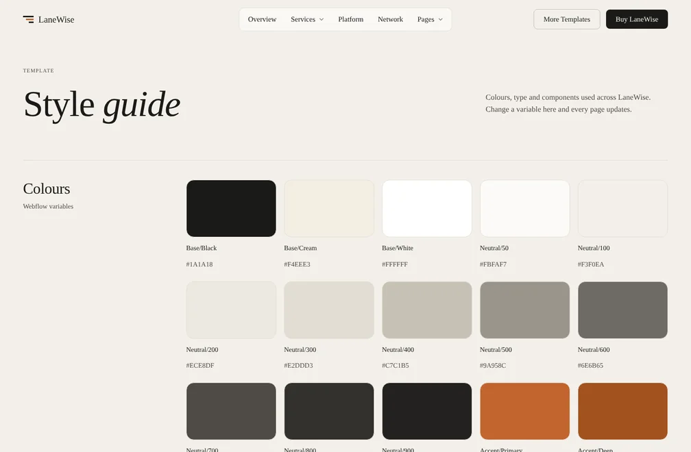 LaneWise Style guide page preview