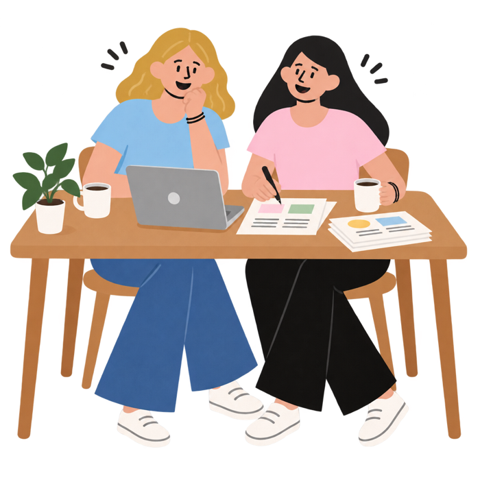 Illustration: Jana und Pia planen gemeinsam Unterricht