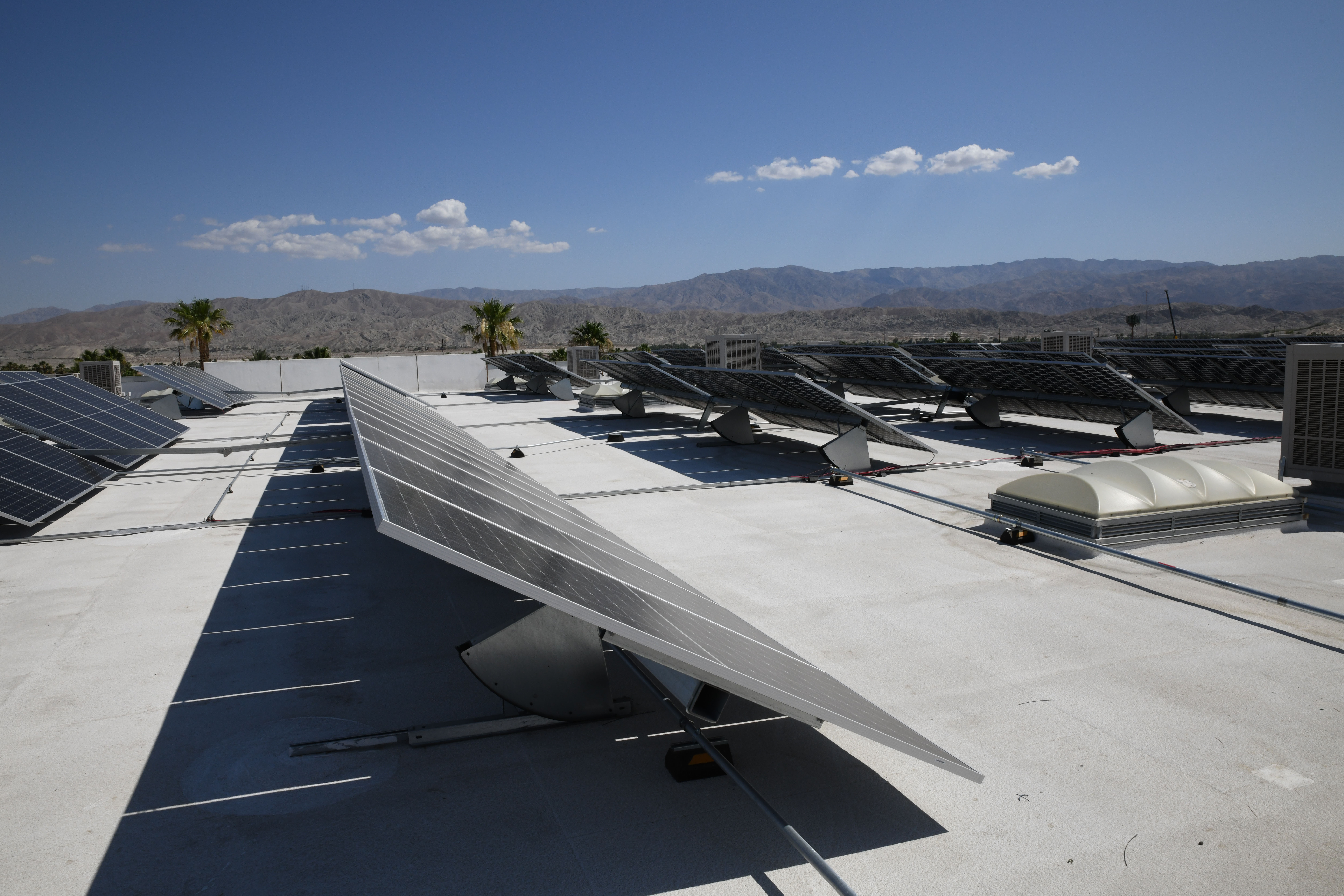 Close-up of Rocking Solar rooftop solar tracking installation