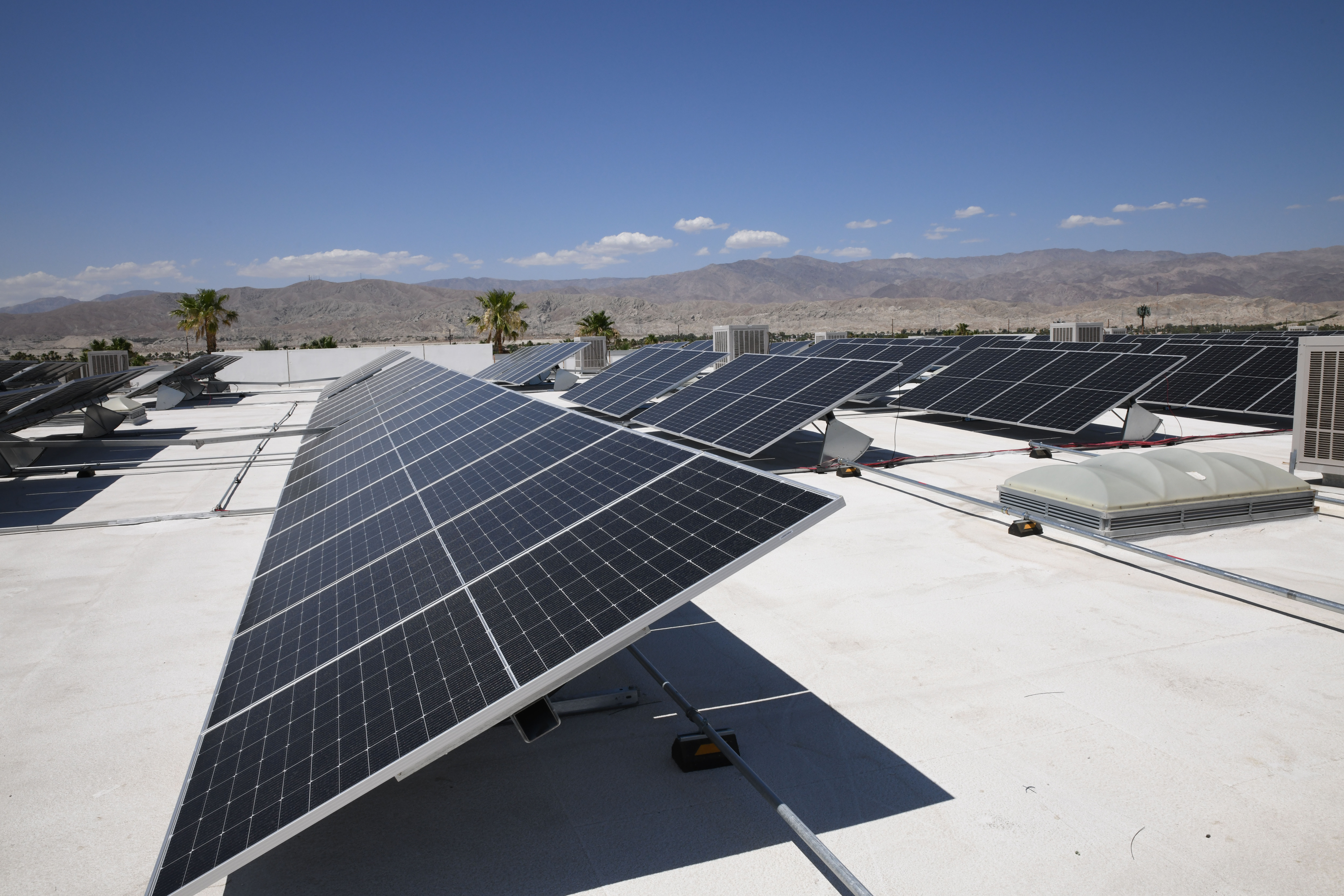 Close-up of Rocking Solar rooftop solar tracking installation