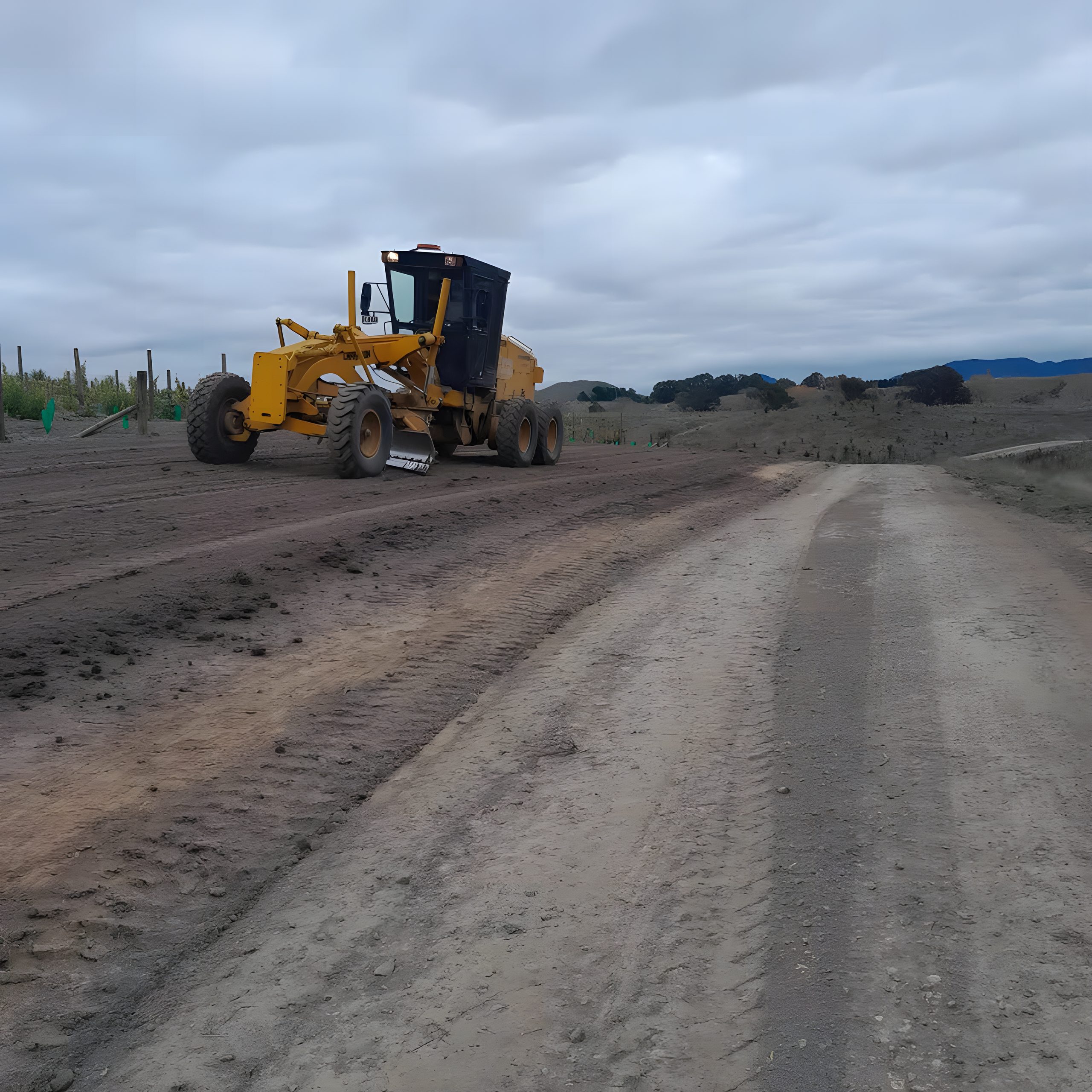 Grader forming a road and vineyard headland in Marlborough