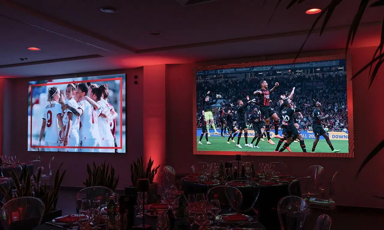 Ledwall nella sala hospitality executive dello stadio San Siro