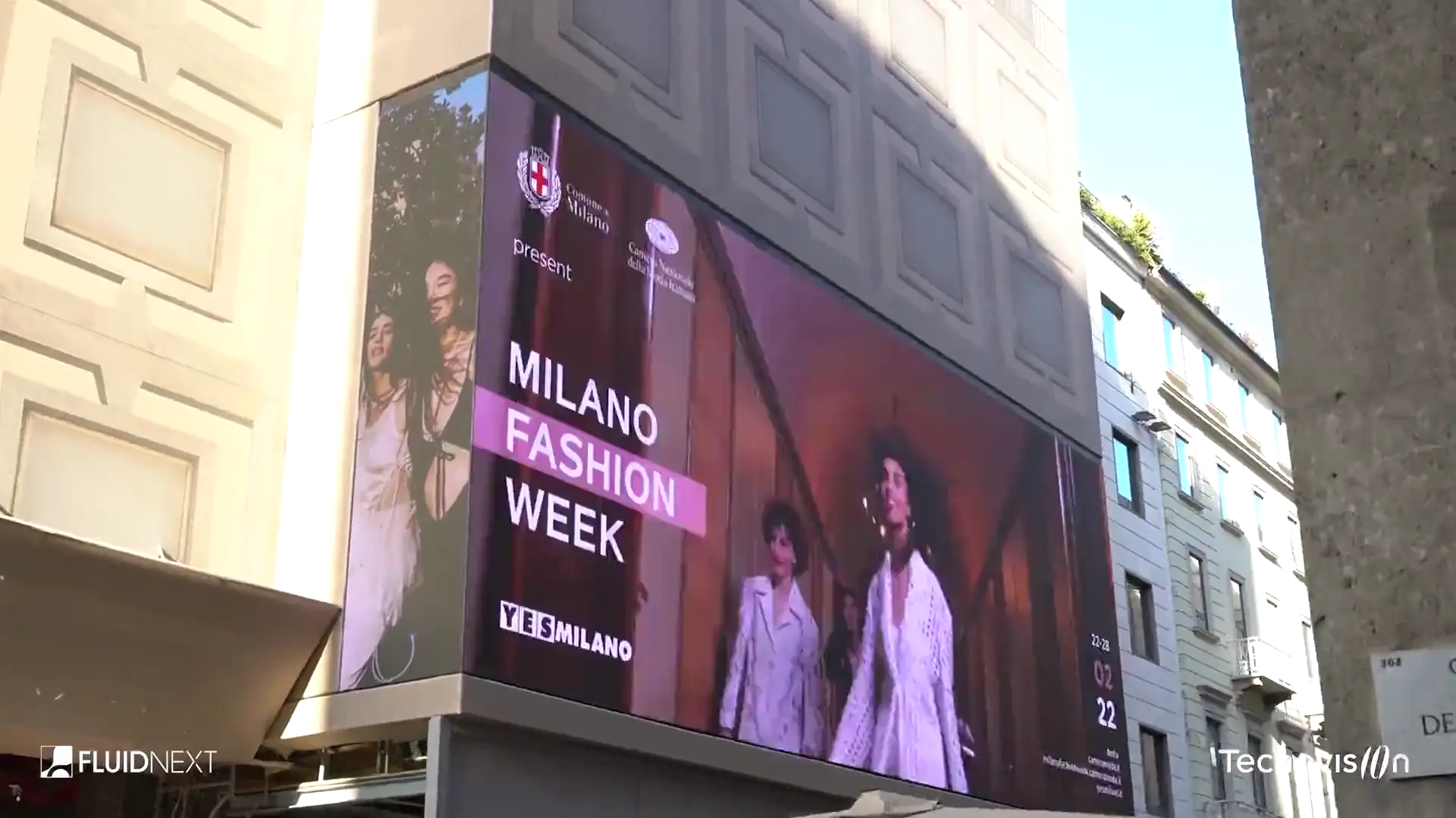 Maxi affissione LED Urban Vision durante la Milano Fashion Week, fotogramma del film Best of DOOH 2025