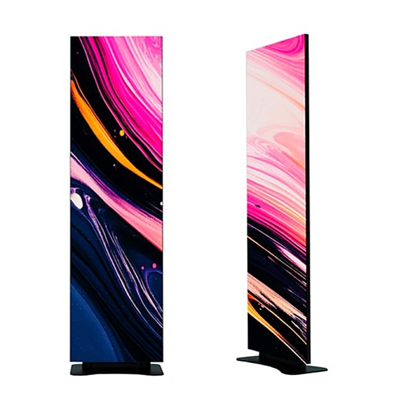 Taller LED totem, front and side views