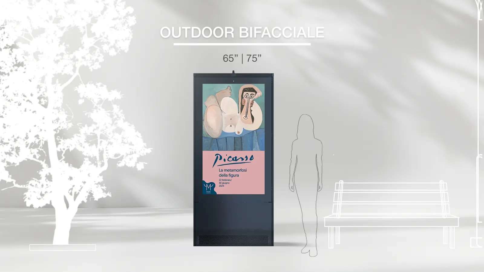 Double-sided outdoor totem installation simulation