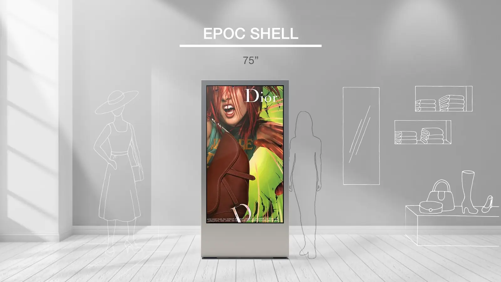 Simulazione di installazione del totem Epoc Shell 75 pollici