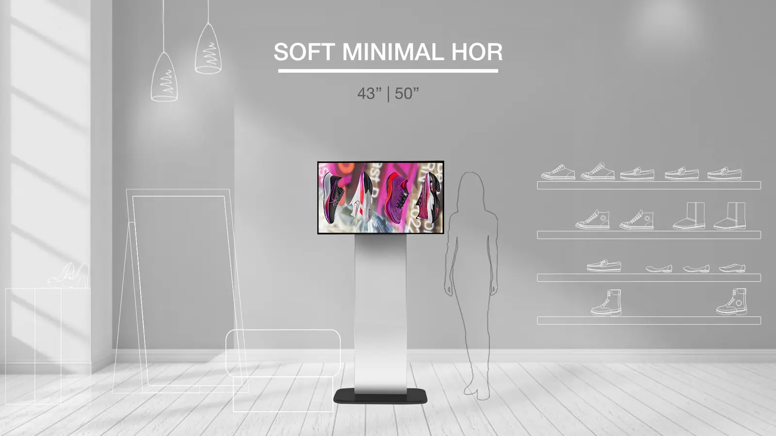 Simulazione di installazione del totem Soft Vision orizzontale