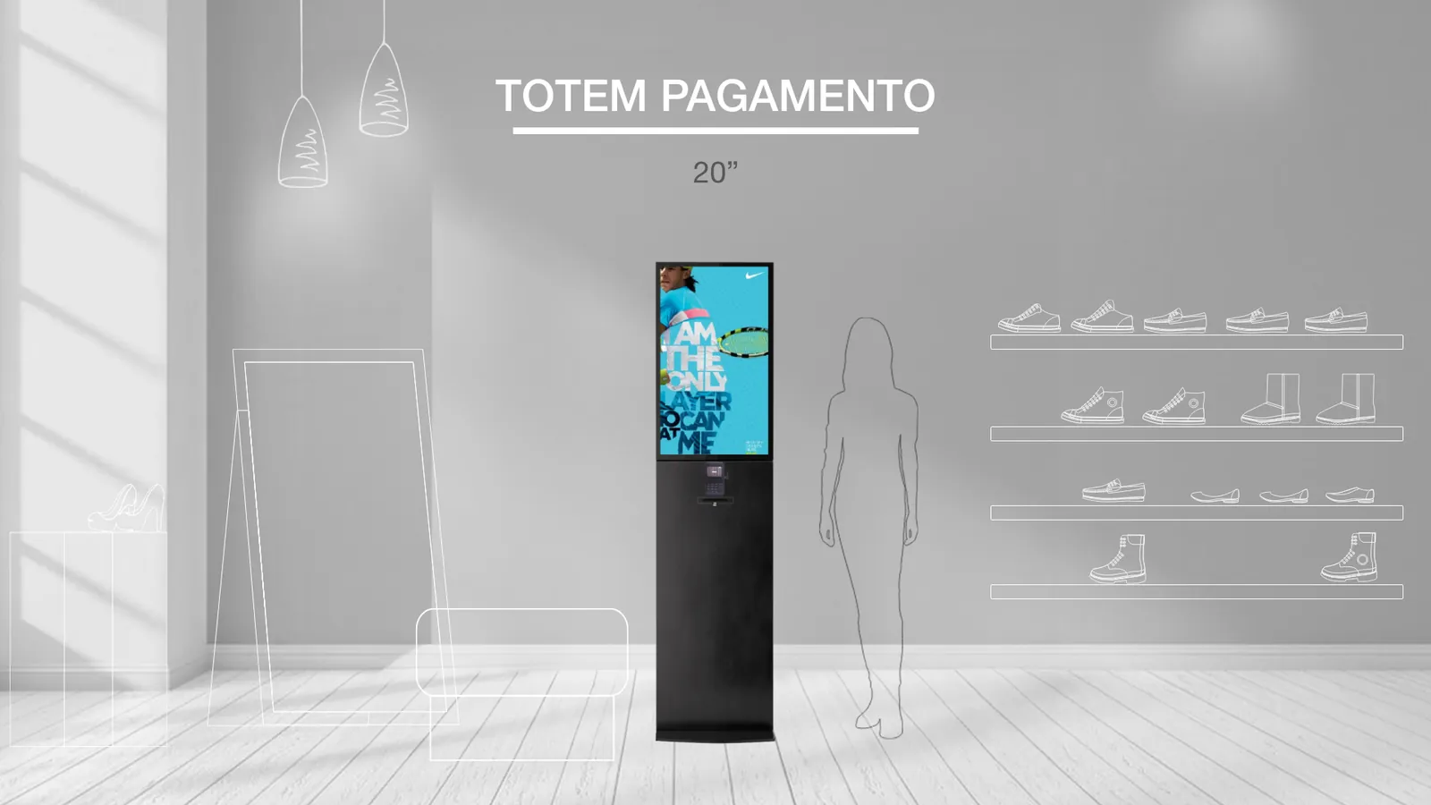 Totem kiosk Single Taller installation simulation