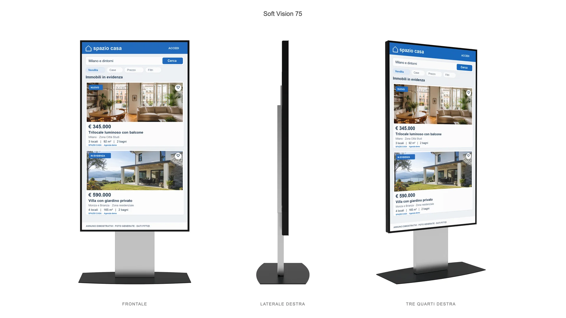 Totem Soft Vision 75: vista frontale, laterale e tre quarti