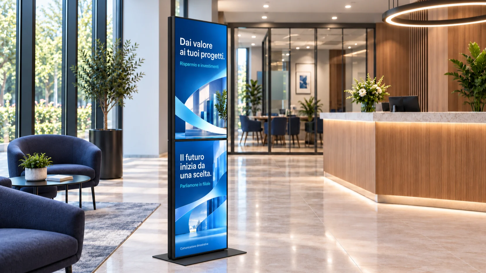 Totem Dual Taller nella hall di una filiale bancaria
