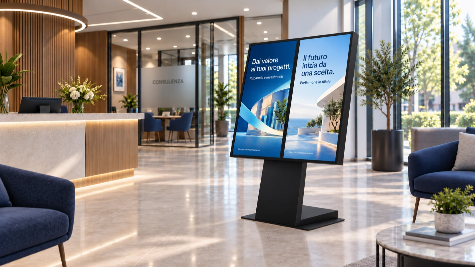 Totem Libro nella hall di una filiale bancaria