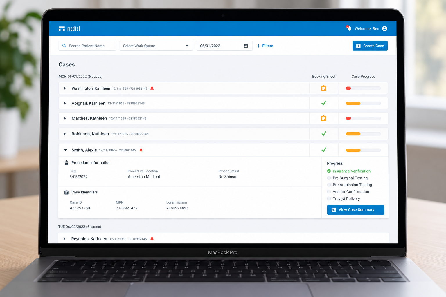 Medtel SurgiScript surgical scheduling screens