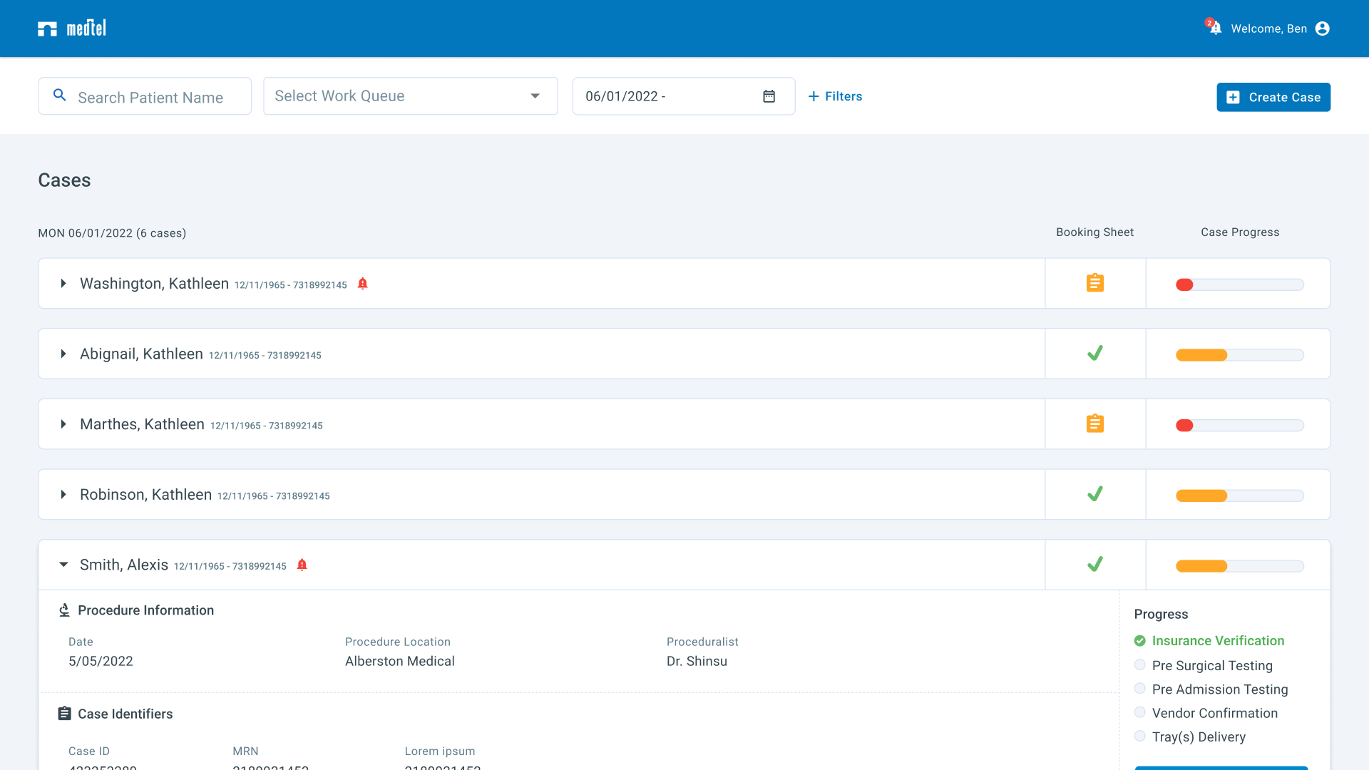 Two SurgiScript screens side by side, before and after the status change
