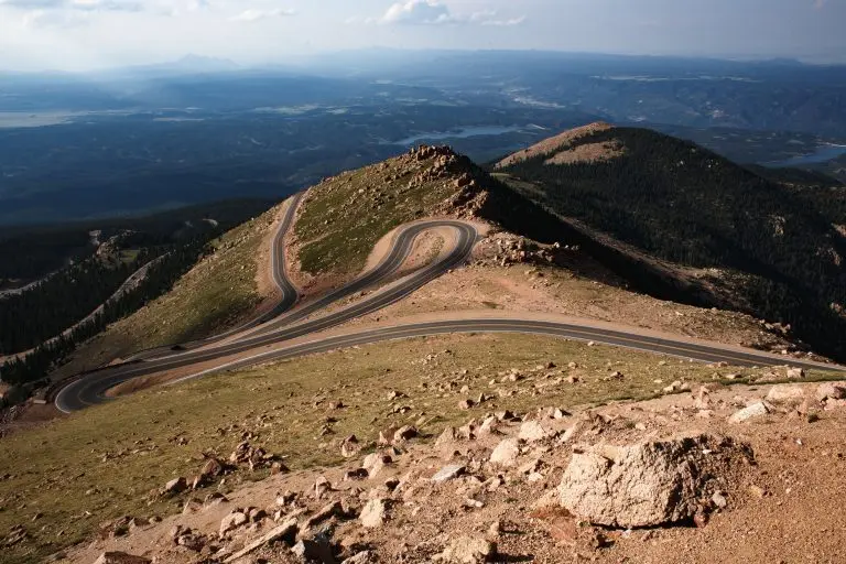 Switchbacks on the road up Pikes Peak, Colorado
