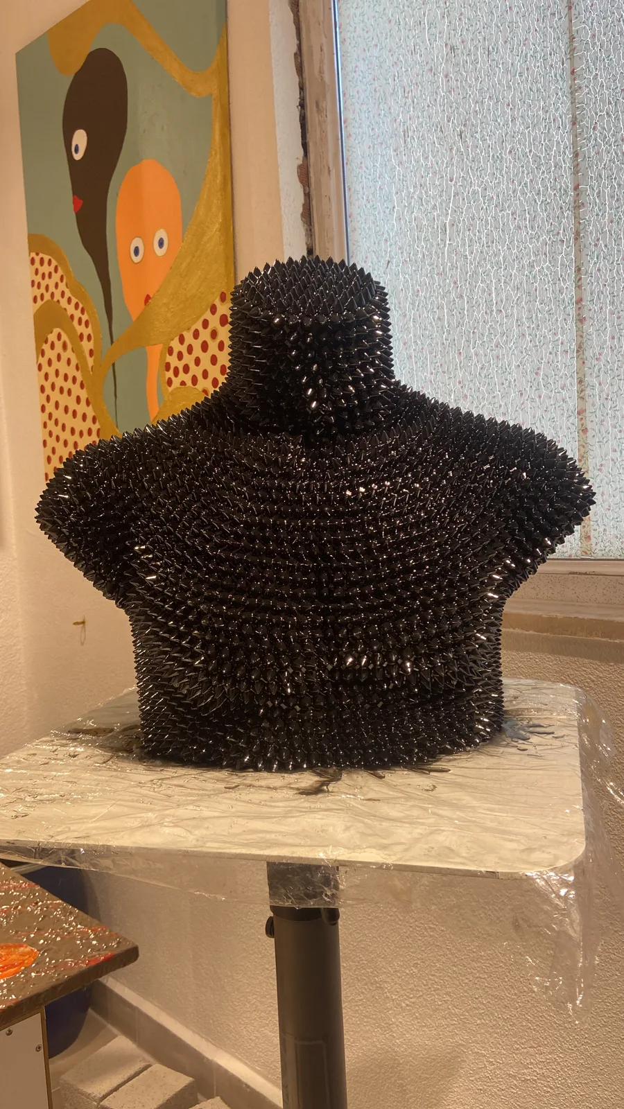 Textured bust sculpture in the workshop — Zeynep Didem Bardakcı