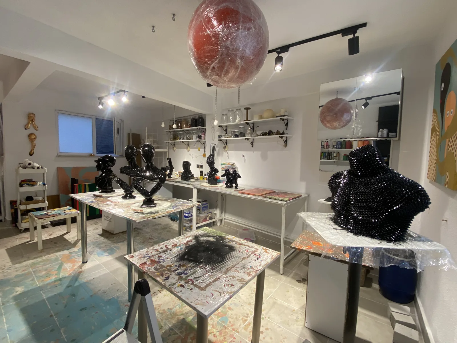 Zeynep Didem Bardakcı’s workshop with work tables and sculptures