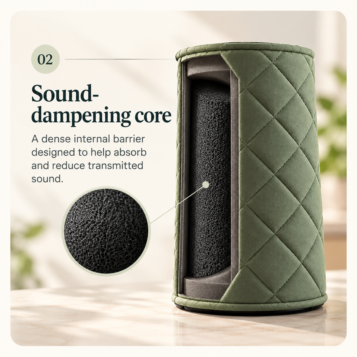 Sound-dampening core detail of The Shoosh
