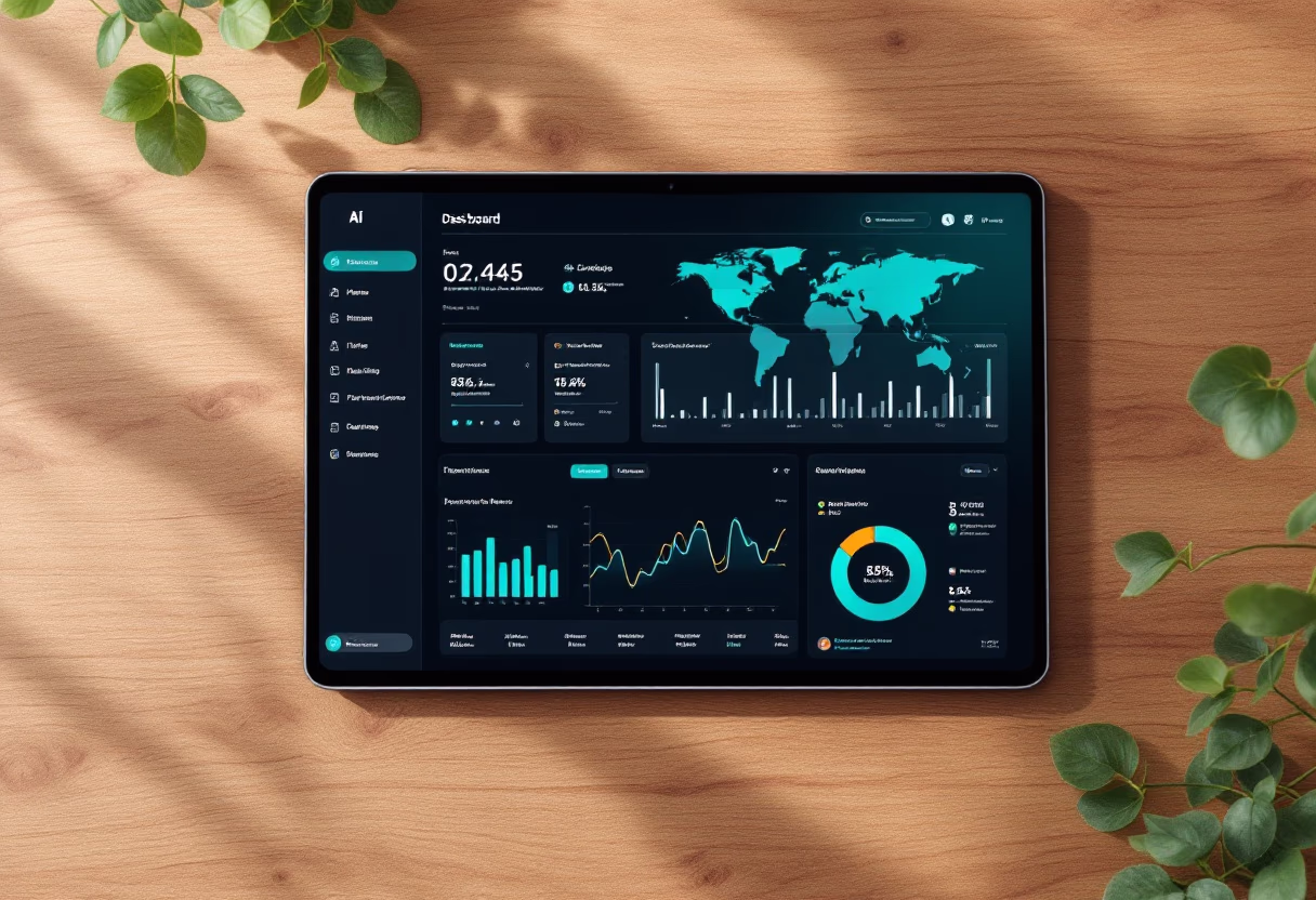 Tablet showing an operations dashboard with live charts