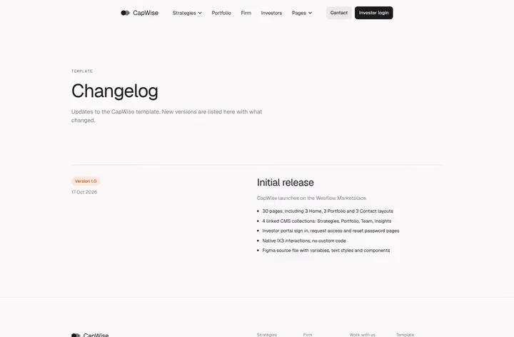 CapWise Changelog page preview