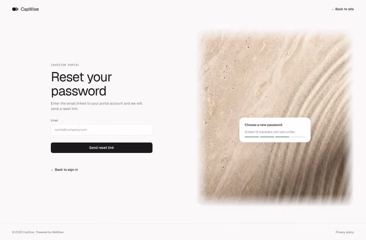 CapWise Reset Password page preview