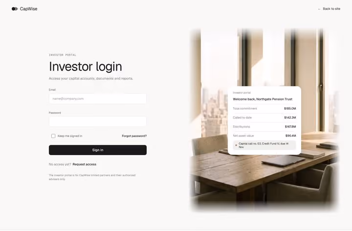 CapWise Sign In page preview