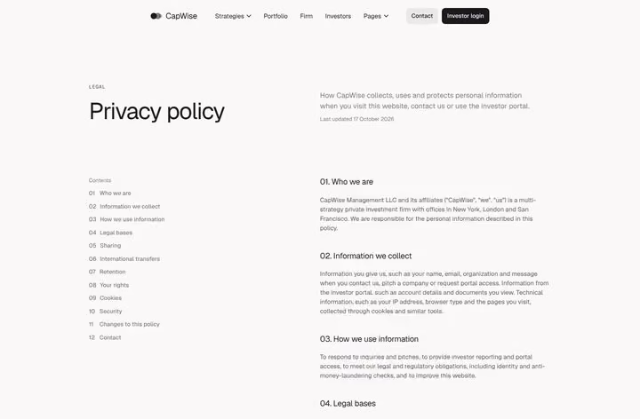 CapWise Privacy Policy page preview