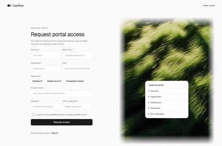 CapWise Request Access page preview