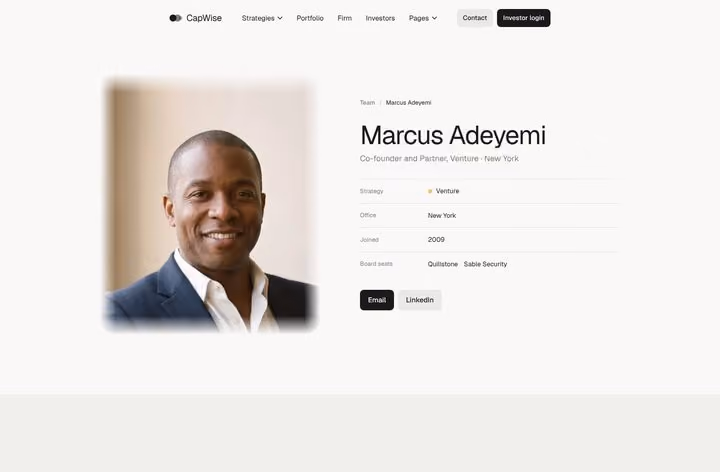 CapWise Team member page preview