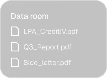 Data room card listing three fund documents